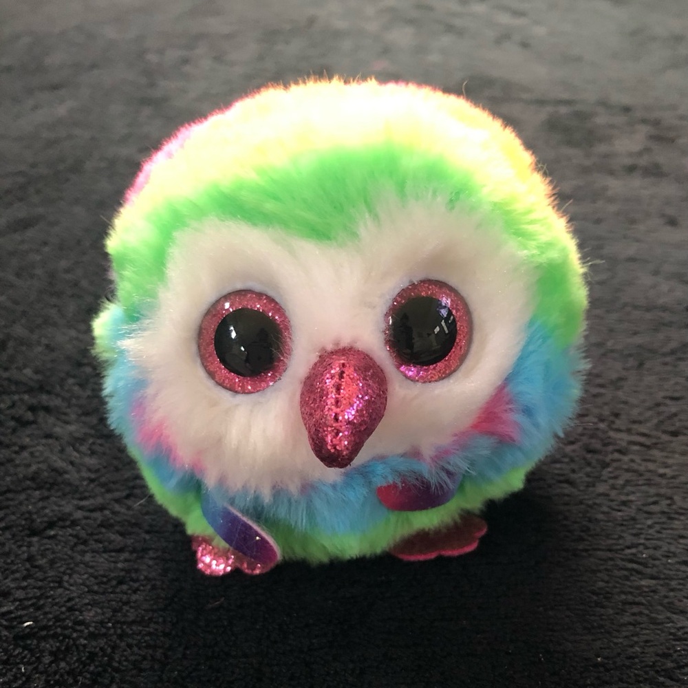 Ty TyPuff Owen The Owl Rainbow Big Eyes 3” Beanbag Plush